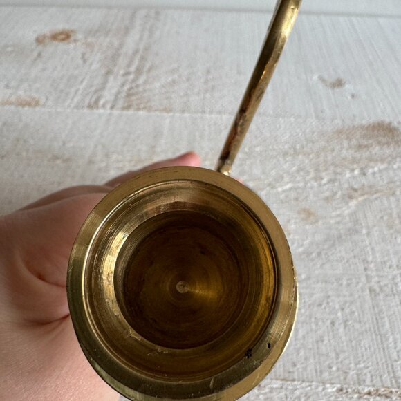 Vintage Wood Base Brass Handled Candle Stick Holder - Picture 6 of 9